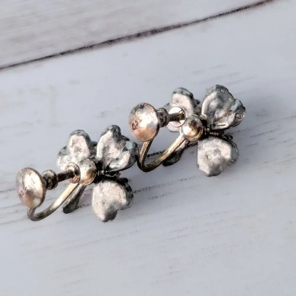 Vintage Vanco Screw On Earrings Shamrock with Faux Pearls